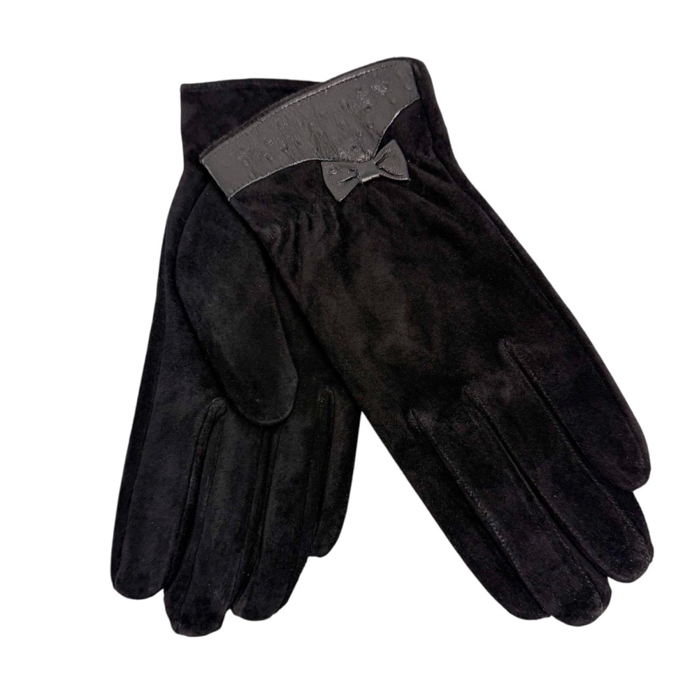 Vintage 90s‎ Pierre Balmain Black Suede Ostrich Leather Bow Gloves